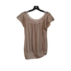 Robin's Nest beige maternity ruffle sleeve blouse